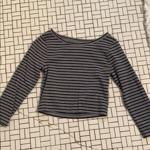 JCREW cropped navy blue and grey striped shirt